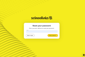 SchooLinks "Reset your password" page. An orange box highlights the "Reset password" action button, with an input field above it for the user to enter their email address.